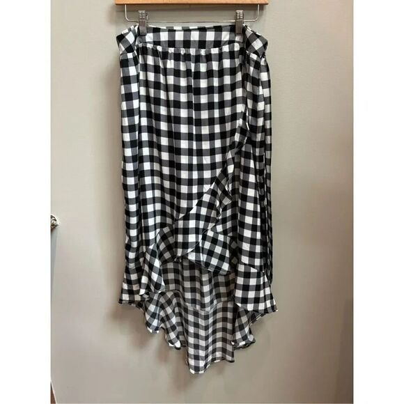 Fourteenth Place L EUC side tie faux wrap gingham plaid high lo ruffle hem lined - Picture 1 of 4